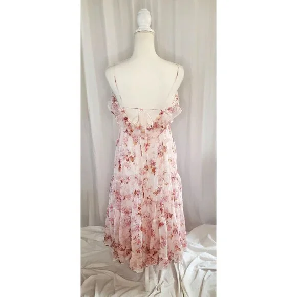 Lulus Babydoll Coquette Milkmaid Smocked Tiered Flowy Mini Dress Woman's Size M - Picture 4 of 16